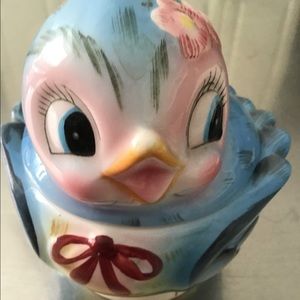Vintage Blue Bird Sugar Bowl and Miss Cutie Pie Pepper Shaker